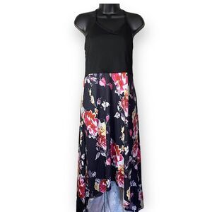Black Sleeveless Floral Hi Low Hem Nursing Maternity Maxi Dress